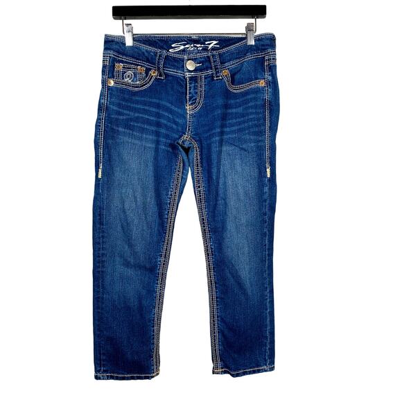 Seven7 Contrast Stitch Crop Jeans Blue Denim Casual Pant - 28 - Picture 1 of 4